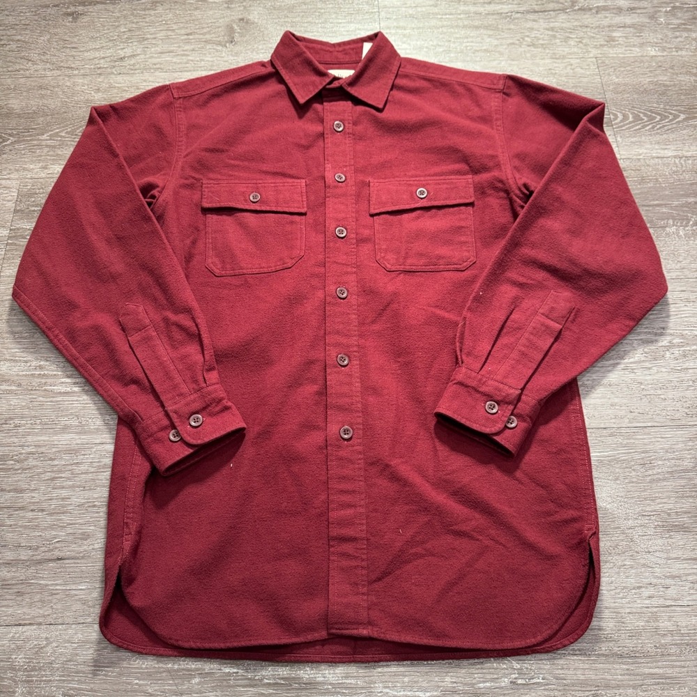 LL Bean‎ Shirt Mens S Burgundy 100% Cotton Chamois Cloth Flannel Gorpcore Rugged